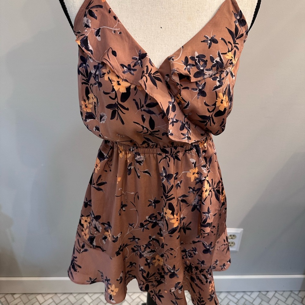 Express Floral Midi Dress with v neck ruffle and flowers throughout